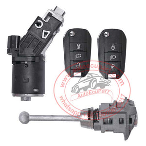 9673257480 9674001080 Ignition Switch Door Lock Cylinder with 2pcs Flip Remote Key 433MHz ID46 for Peugeot 208 2008