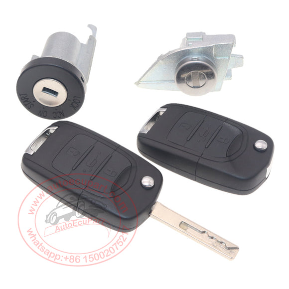 Full Ignition Lock Set + Left Door Lock + 2pcs Flip Remote Key 433MHz 47 Chip for Chevrolet Captiva (Baojun 530)