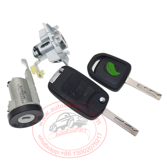 Ignition Lock Set + Left Door Lock + Transponder Key + Flip Remote 433MHz 47 Chip for Chevrolet Groove (Baojun 510)