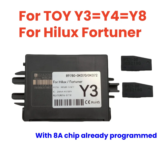 Y3 Immo box Programmed with 2pcs 8A Chip plug and play for Toyota Hilux Fortuner 2019 Flip (Compatible 89780-33291, 89780-0K071)
