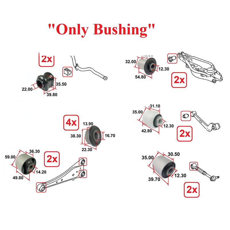 14pcs/set Rear Control Lateral Trans Arm Bushing Kit for Toyota Rav4 2 ...