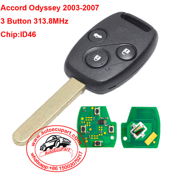 Keyless Entry Remote Car Key 3 Button 313.8Mhz ID46 Chip for Honda Odyssey 2003-2007