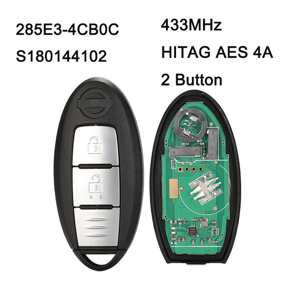 2 Button 285E3-4CB0C S180144102 Keyless Entry Smart Key 433MHz HITAG AES 4A Chip for Nissan Juke Qashqai X-Trail