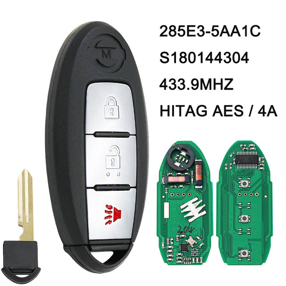 285E3-5AA1C S180144304 Smart Key 433.9MHZ HITAG-AES 4A Chip for NISSAN Pathfinder Murano 3 Button