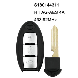 3 Button S180144311 Smart Key 433.92MHz HITAG-AES 4A Chip for Nissan Teana 2016-2017