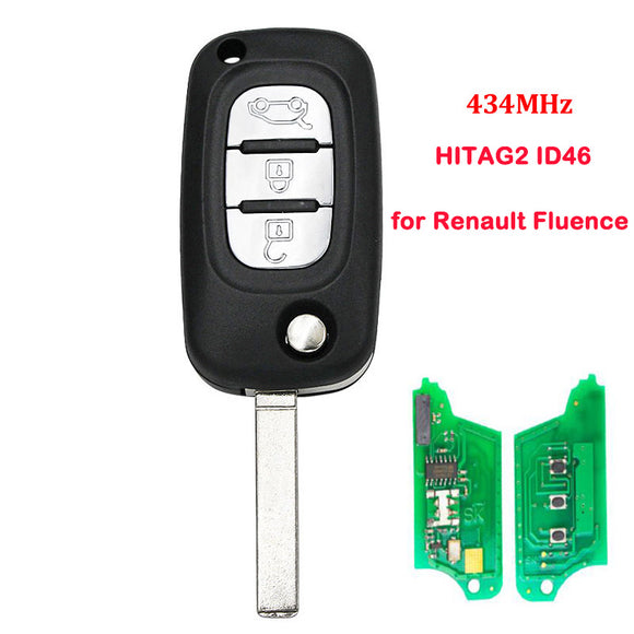 3 Buttons VA2 Blade 434MHz PCF7947 HITAG2 ID46 Chip Remote Flip Car Key Fob for Renault Fluence Clio