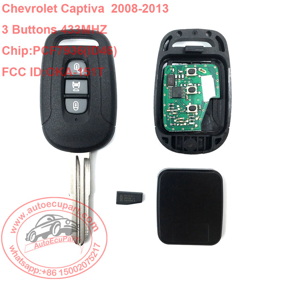 Chevrolet Captiva 3 Buttons Remote Key 433MHZ With ID46 Chip FCC ID:OKA-151T