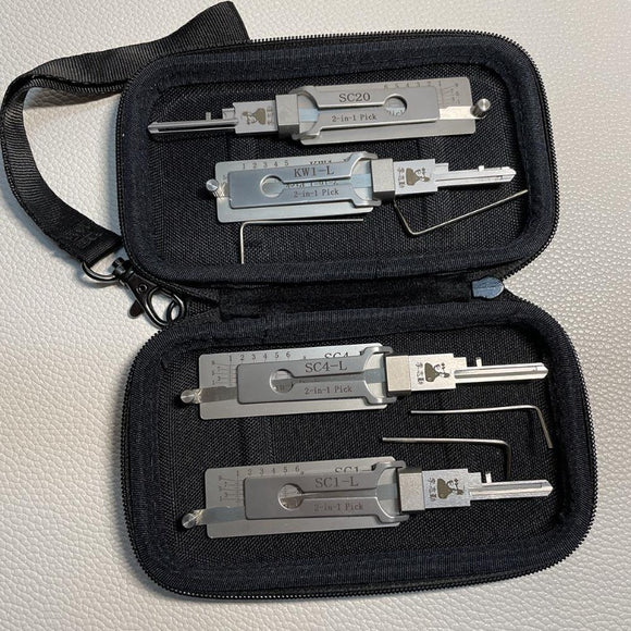 4pcs/lot Original Lishi Lock Pick 2-in-1 Decoder (KW1-L, SC4-L,SC1-L,SC20) & Magnetic Carrying Case (Bundle of 4)