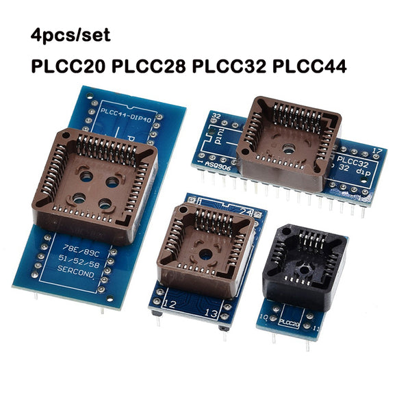 4pcs/set PLCC20 PLCC28 PLCC32 PLCC44 to DIP20 DIP28 DIP32 DIP44 IC Adapter Tester Socket for TL866CS TL866A EZP2010 Universal Programmer