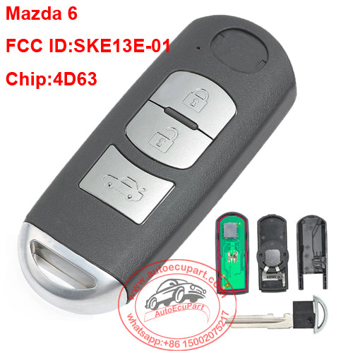 Remote Key 3 Button FSK 433Mhz 4D63 Chip for Mazda 6 + Uncut Blade Model:SKE13E-01