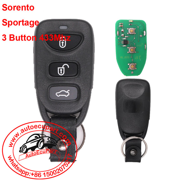 Remote Key 3 Button 433Mhz Fob for Kia Sorento Sportage