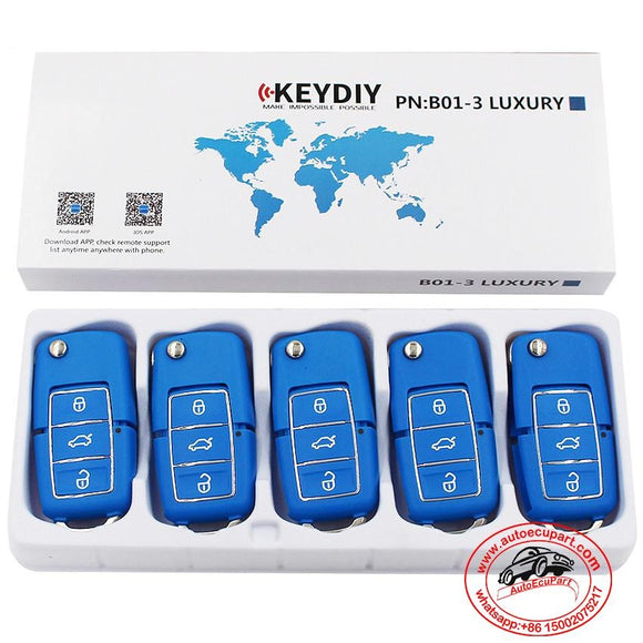 5pcs KD B01-3 Blue Color Luxury Style Universal Remote Control Key 3 Button (KEYDIY B Series)