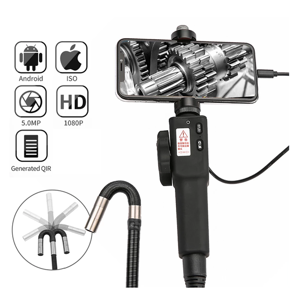 8.5MM Android iOS Automotive Endoscope 360 Degree Industrial Borescope Inspection Camera with 2 Way Steering