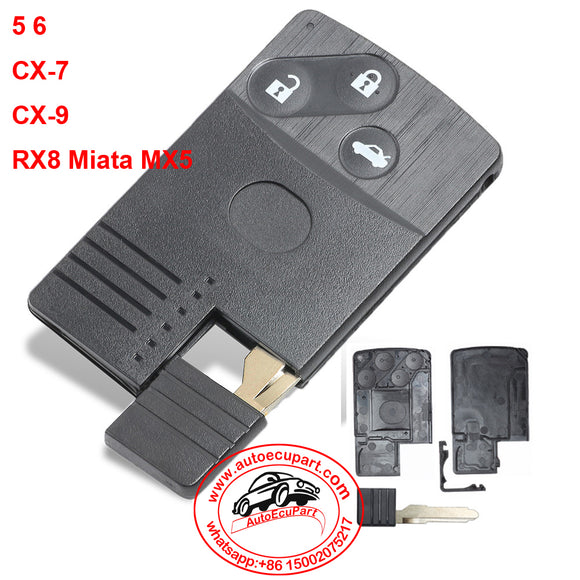 Replacement Smart Remote Key Shell Case Fob 3 Buttons for Mazda 5 6 CX-7 CX-9 RX8 Miata MX5