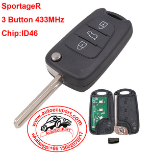 Fodling Flip Remote Key Fob 3 Button 433MHz ID46 Chip for KIA SportageR