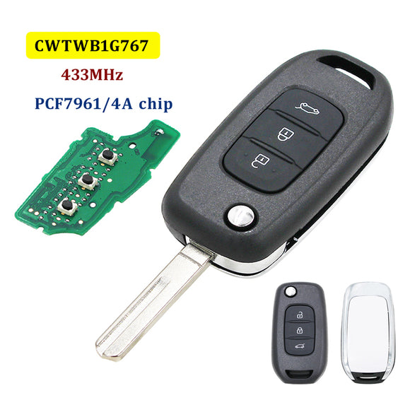 CWTWB1G767 HU56R PCF7961 4A 433MHz 3 Button Flip Remote Key for Renault Kadjar Captur Megane 3