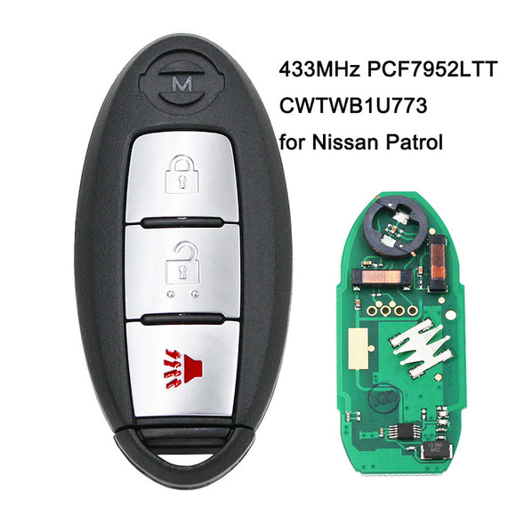 CWTWB1U773  Smart Remote key 433MHz PCF7952LTT Chip for Nissan Patrol 3 Button