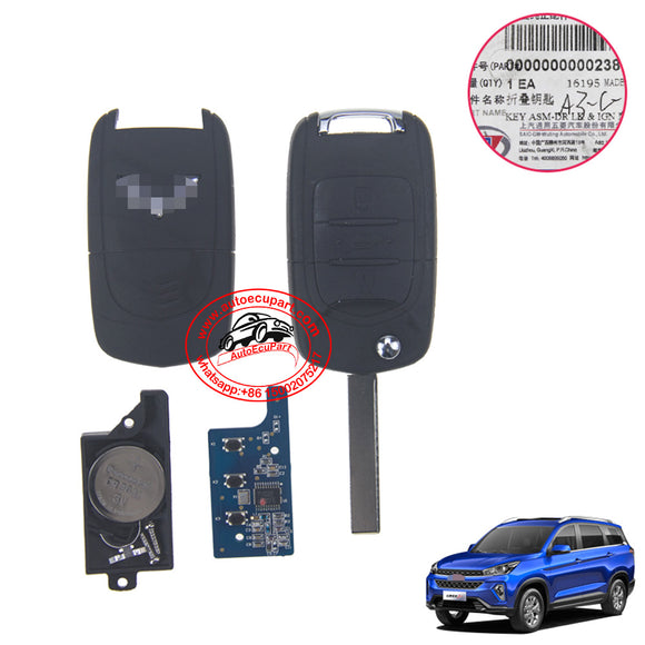 Flip Remote Key 433MHz 3 Button for SGMW SAIC-GM Wuling Wang HonKon 2018 (Blue PCB)