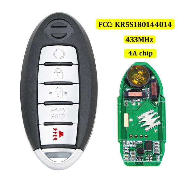 KR5S180144014 S180144020 Smart Key 433MHz 4A Chip for Nissan Altima Maxima Pathfinder 5 Button