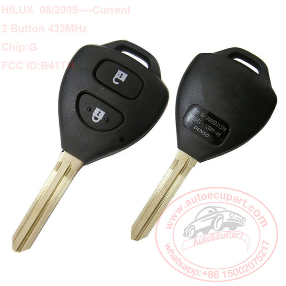 Remote Control Key Fob 2 Button 433MHz with G Chip for Toyota Hilux 2009+,FCC ID:B41TH