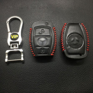 Leather Case for Mercedes Benz 2 Buttons Semi Smart Card Car Key - 5 Sets