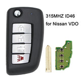 Modified Flip Remote Key Fob 315MHZ ID46 chip for Nissan VDO 4 Button