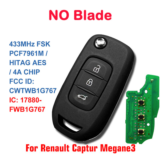 NO Blade Flip Remote Car Key Fob For Renault Kadjar Captur Symbol Megane 3 Megane3 Megane III For Dacia Duster CWTWB1G767