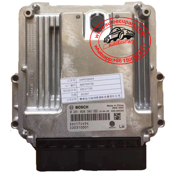 New Original BOSCH EDC17CV54 ECU 0281020323/0281020302 for YC4EG185-50 Diesel Engine