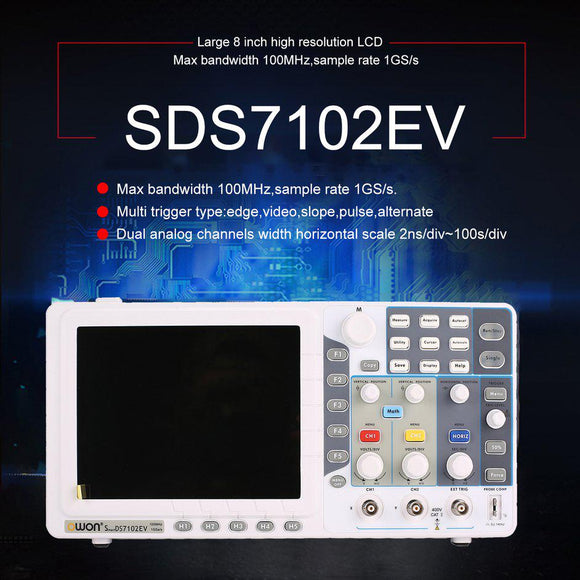 OWON SDS7102EV Digital Storage Oscilloscope 100MHz 2 Channel Logic Analyzer 8 Inch