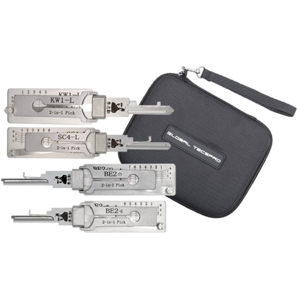 4pcs/lot Original Lishi Lock Pick 2-in-1 Decoder (KW1-L, SC4-L,BE2-6,BE2-7) & Magnetic Carrying Case (Bundle of 4)