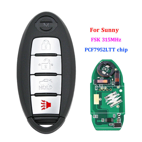 Remote Key 315MHz PCF7952LTT chip For Nissan Sunny 4 Button