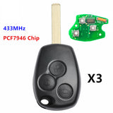 Remote Key 433MHz PCF7946 Chip ID46 for Renault Kangoo Clio III Modus Trafic 3 Buttons