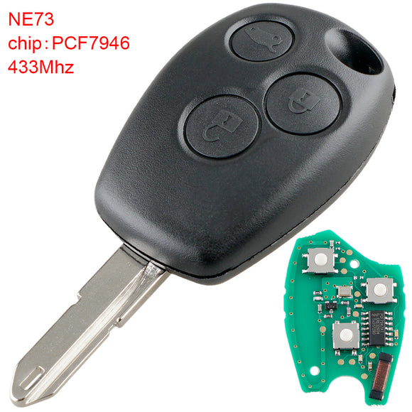 Remote Key 433MHz PCF7946 Chip for Renault Clio Modus Kangoo Master Trafic Vauxhall Vivaro 3 Button NE73 