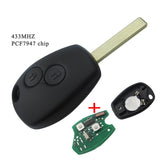 Remote Key 433MHz PCF7947 Chip ID46 for Renault Clio Kangoo Master Modus Twingo 2 Button