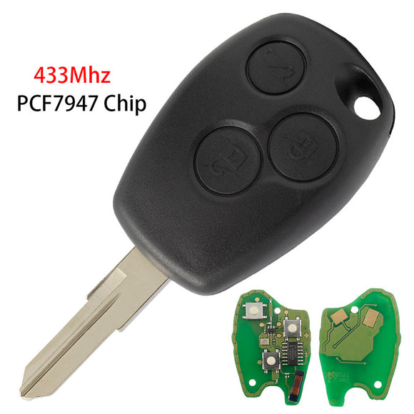 Remote Key 433MHz PCF7947 Chip for Renault Clio Kangoo Master Trafic Vauxhall Movano Nissan NV400 3 Button VAC102