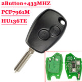 Remote Key 433MHz PCF7961M 4A for Renault Trafic Sandero Logan Dacia Duster Logan Sandero 2 Button HU136TE