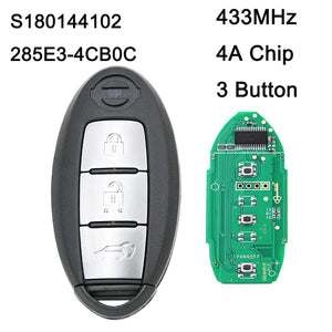 285E3-4CB0C S180144102 Keyless Entry Smart Remote Key 433MHz HITAG AES 4A Chip for Nissan Juke Qashqai X-Trail 3 Button