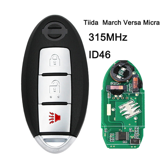 Smart Key 315MHz ID46 PCF7952 Chip for Nissan Tiida March Versa Micra 3 Button