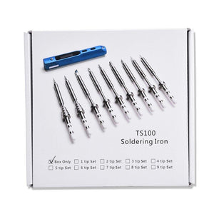 TS100 65W 12-24V Soldering Iron with Aluminium Case All-in-one Kit (9 Iron Tips, XT60 Cable, Holder)