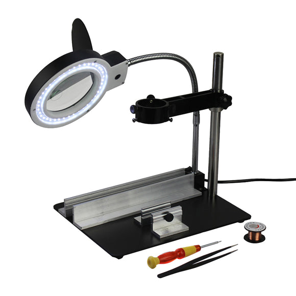 YIHUA-628DT Soldering Station Metal Shelving Base Hot Air Gun Bracket Circuit Board Fixture with Lamp Magnifying Glass