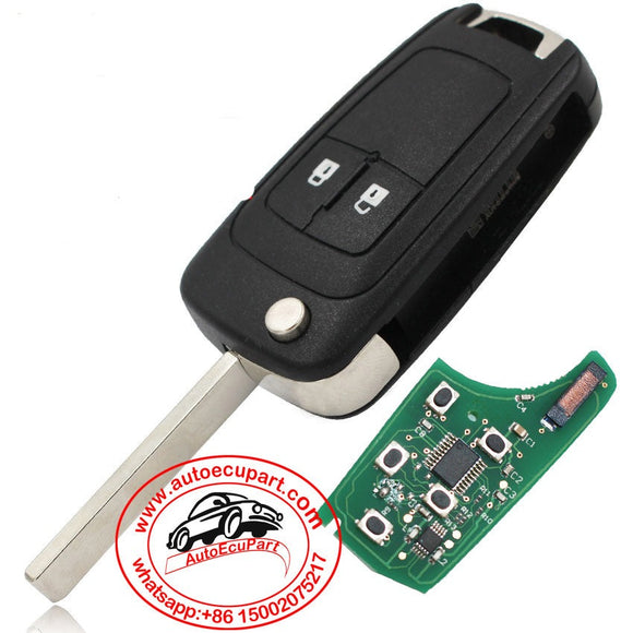 2 Buttons Flip Remote Key fob 433Mhz ID46 chip for Chevrolet Aveo Cruze Orlando HU100 (NO keyless-go function)