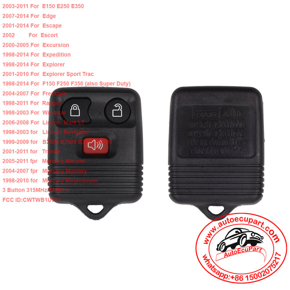 Remote Key 3 Button  for Mazda B2500 B3000 B4000 Lincoln Mercury Mariner Ranger for Explorer FCCID:CWTWB1U331