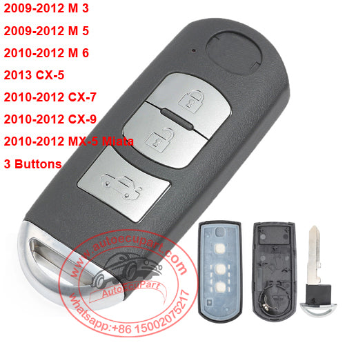 Smart Remote Key Shell Case Fob 3 Buttons for Mazda 3 5 6 CX-5 CX-7 CX-9 RX8 Miata MX5