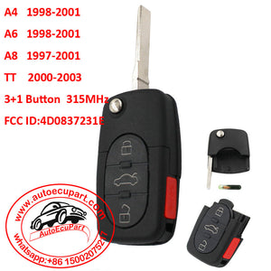 315MHZ 4 buttons  REMOTE KEY fob for A4 A6 A8 TT 4D0 837 231 E 3+1 button 4D0837231E WITH ID48 chip