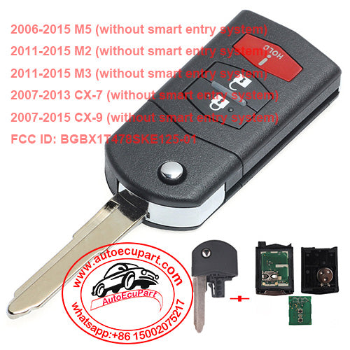 Flip Remote Key 3 Button for Mazda 2 3 5 CX-7 CX-9 2007-2015 FCC ID: BGBX1T478SKE125-01