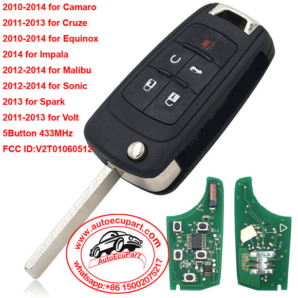 5 Button Flip Folding Remote Smart Car Key Fob for Chevrolet Camaro Cruze Equinox Impala Spark Volt 433MHz ID46 Chip
