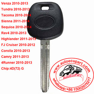 Transponder Key Fob With 4D(72) G Chip for Toyota Venza Tundra Tacoma Sienna Sequioa Rav4 Highlander FJ Cruiser Corolla