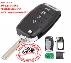 Flip Remote Car Key Fob 3+1 Button for Kia Soul 2014-2017 433MHz FCC ID: OSLOKA-875T