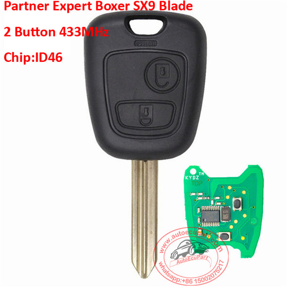 2 Button Remote Key F0b 433MHz ID46 Chip for Peugeot Partner Expert Boxer SX9 Blade