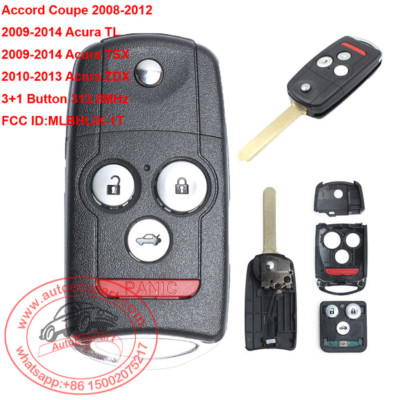 Replacement Remote Key 3+1 Button 313.8MHz Fob for Honda Accord Coupe 2008-2012 FCC ID:MLBHLIK-1T